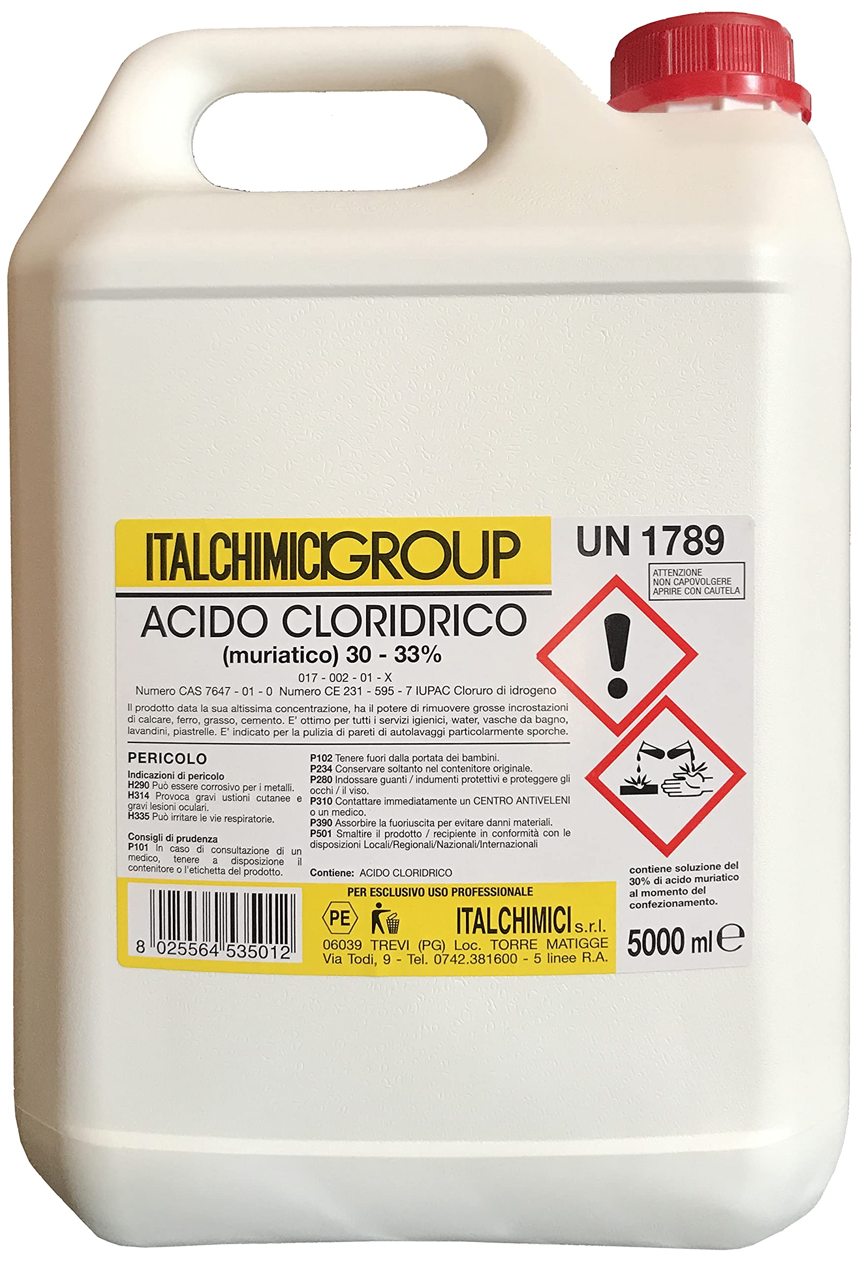 ACIDO CLORIDRICO MURIATICO"PURO" AL 33% 5 LT ACIDO CLORIDRICO MURIATICO"PURO" AL 33% 5 LT